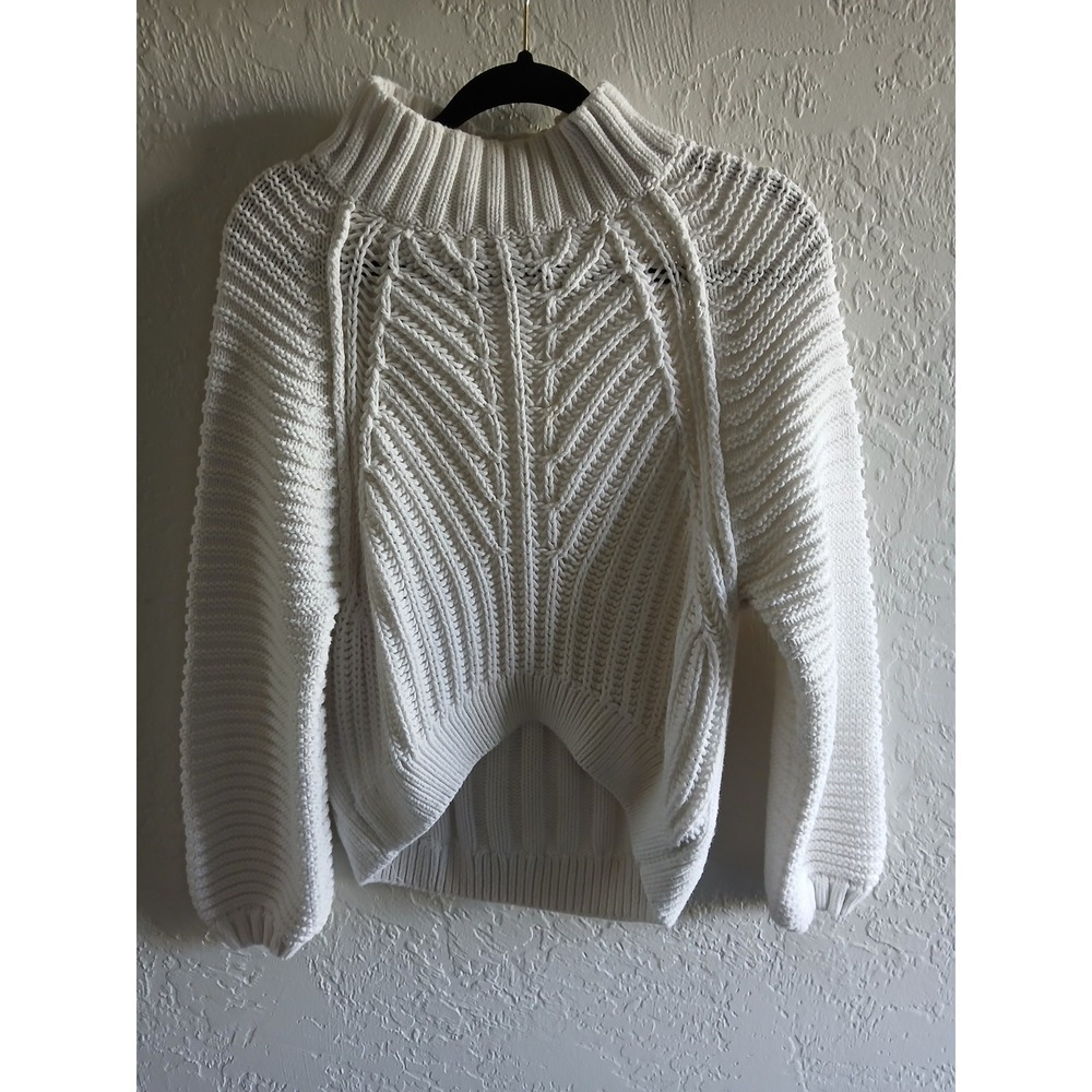 Free People Women's White Cable Knit Front Cropped Sweater Mock Neck Size L